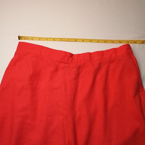 Linen Blend Cropped Pants Size L Hot Coral Pink Tiki Design High Rise Straight - Picture 7 of 10